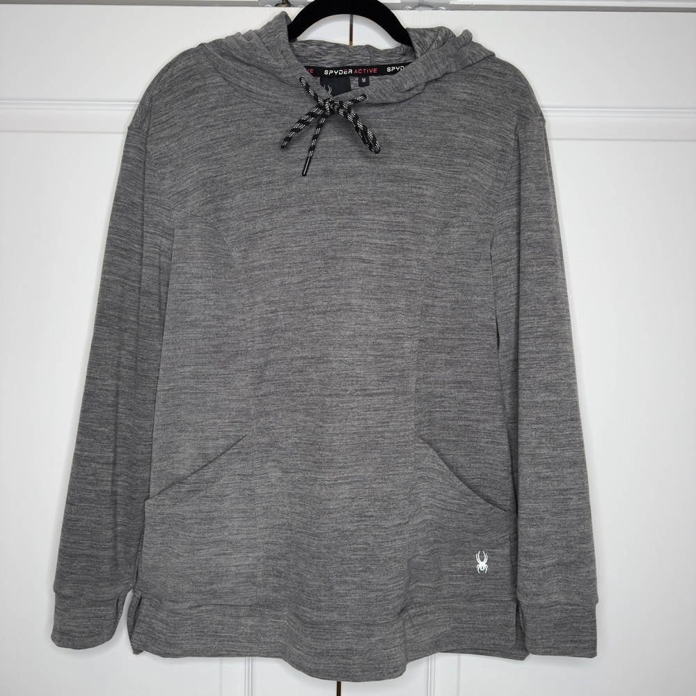Spyder Active Hoodie Womens Medium Dark Gray Pullover Stretch Pockets Drawstring